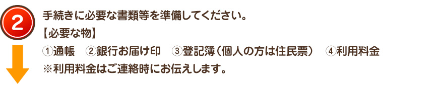 2.通帳、印鑑、利用料金を持って豊田まちづくり株式会社へお越しください